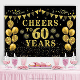 Lofaris Black Gold Glitter Balloon 60th Birthday Backdrop
